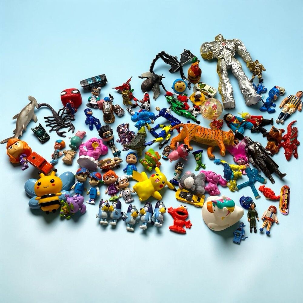 Lot of 75+ Random Misc Trinket Toys Classroom Prizes Marvel Pokemon Disney Bluey